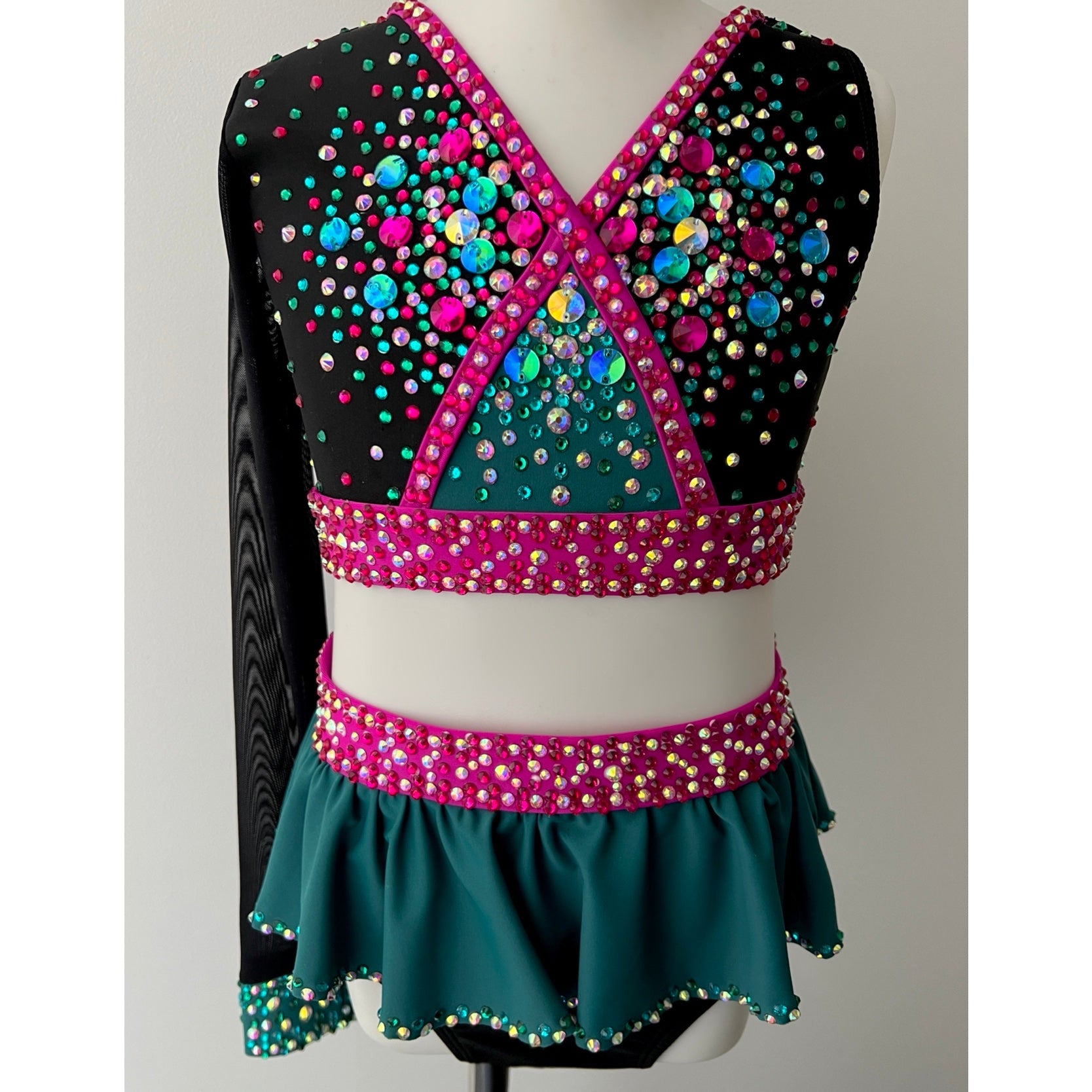 Child 10 | Black Fuchsia and Forest Jazz Dance Costume - Sparkle Worldwide