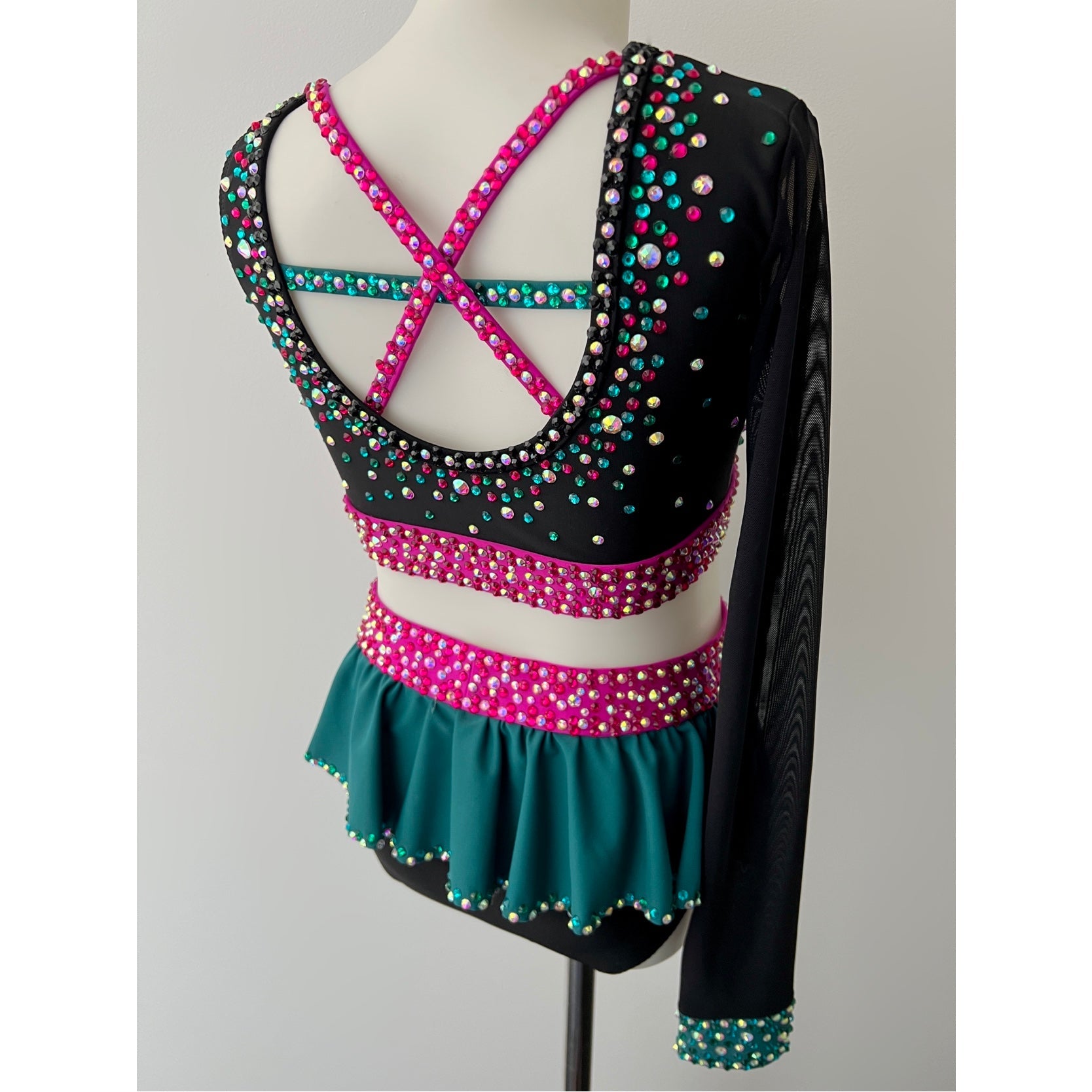 Child 10 | Black Fuchsia and Forest Jazz Dance Costume - Sparkle Worldwide