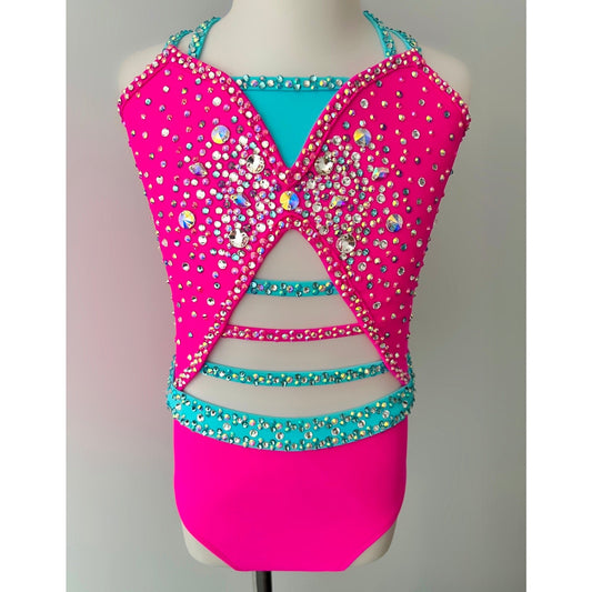 Child 10 | Pink & Aqua Jazz Dance Costume - Sparkle Worldwide