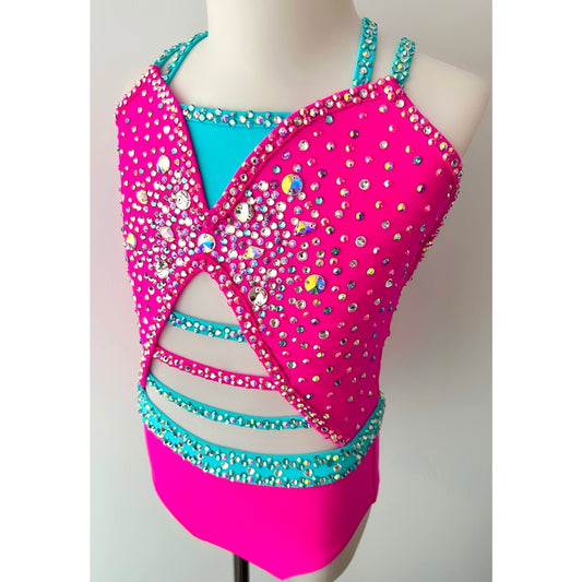 Child 10 | Pink & Aqua Jazz Dance Costume - Sparkle Worldwide