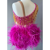 Size 10 | Fuchsia & Gold Jazz Dance Costume - Sparkle Worldwide