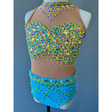 Size 10 | Neon Yellow & Blue Jazz Dance Costume - Sparkle Worldwide