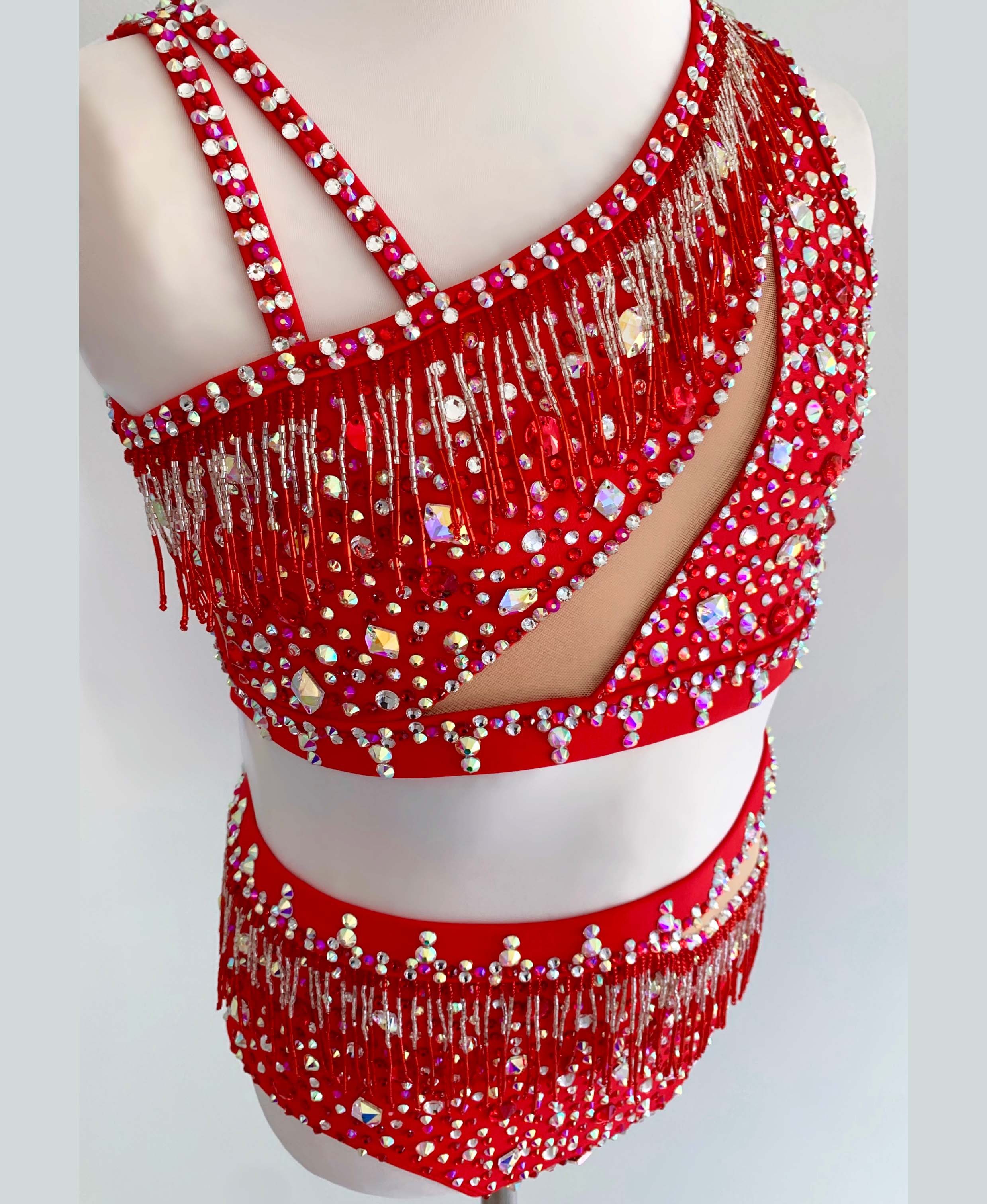 Size 12 | Bright Red Jazz Dance Costume - Sparkle Worldwide