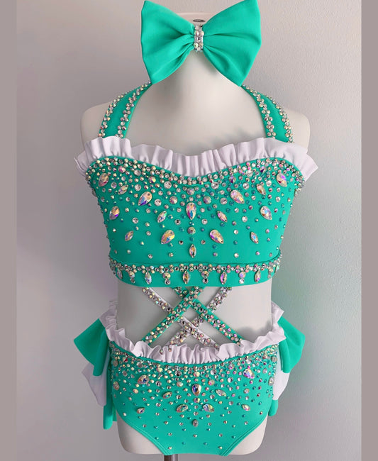 Size 6 | Mint & White Jazz Dance Costume - Sparkle Worldwide