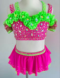 Size 6 | Neon Green & Pink Jazz Dance Costume - Sparkle Worldwide