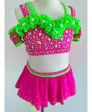 Size 6 | Neon Green & Pink Jazz Dance Costume - Sparkle Worldwide