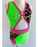 Size 6 | Neon Pink, Green & Cheetah Jazz Dance Costume - Sparkle Worldwide