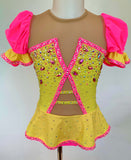 Size 6 | Yellow & Neon Pink Jazz Dance Costume - Sparkle Worldwide