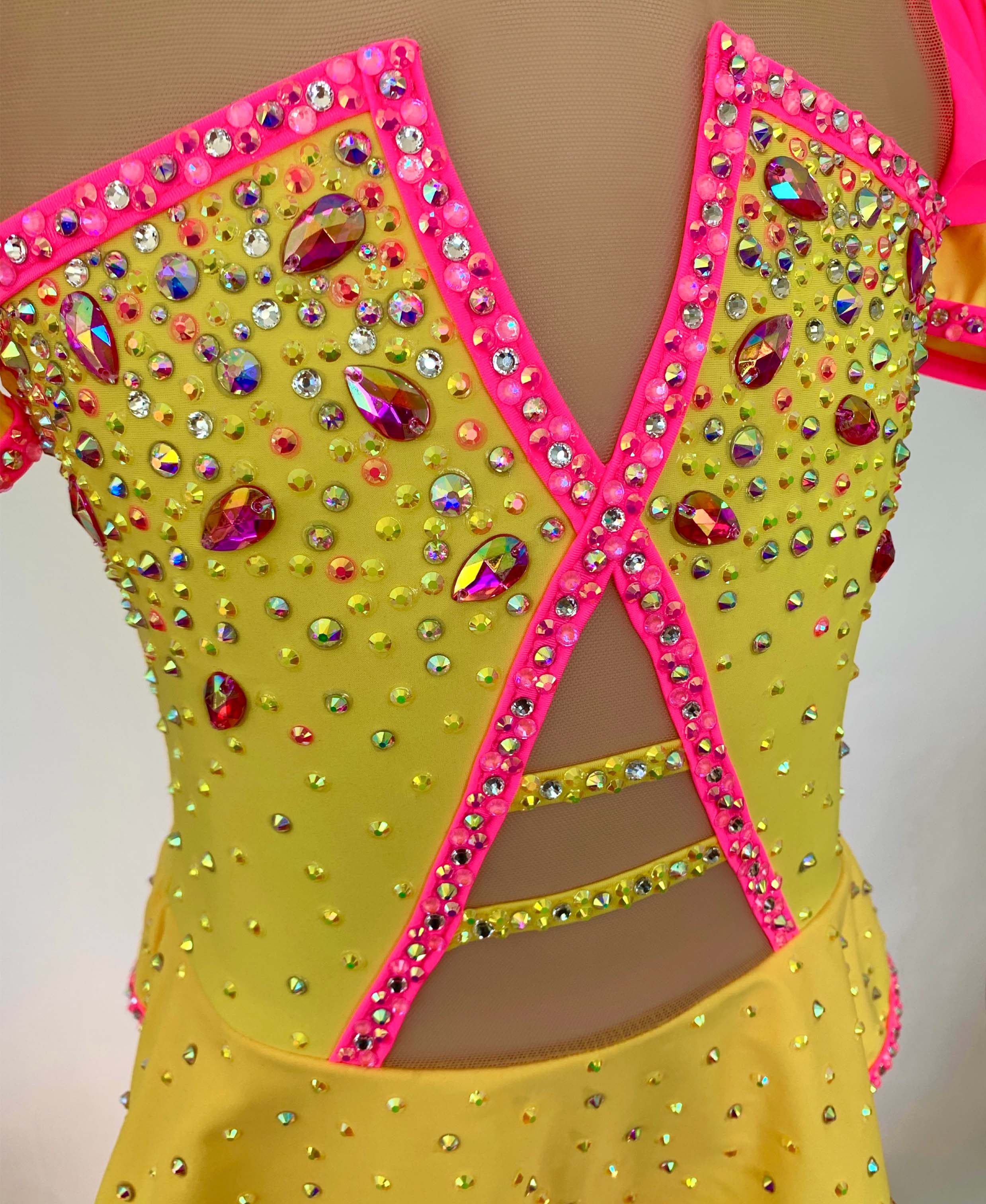 Size 6 | Yellow & Neon Pink Jazz Dance Costume - Sparkle Worldwide