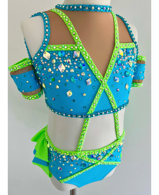 Size 8 | Neon Green & Blue Jazz Dance Costume - Sparkle Worldwide