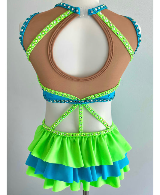 Size 8 | Neon Green & Blue Jazz Dance Costume - Sparkle Worldwide