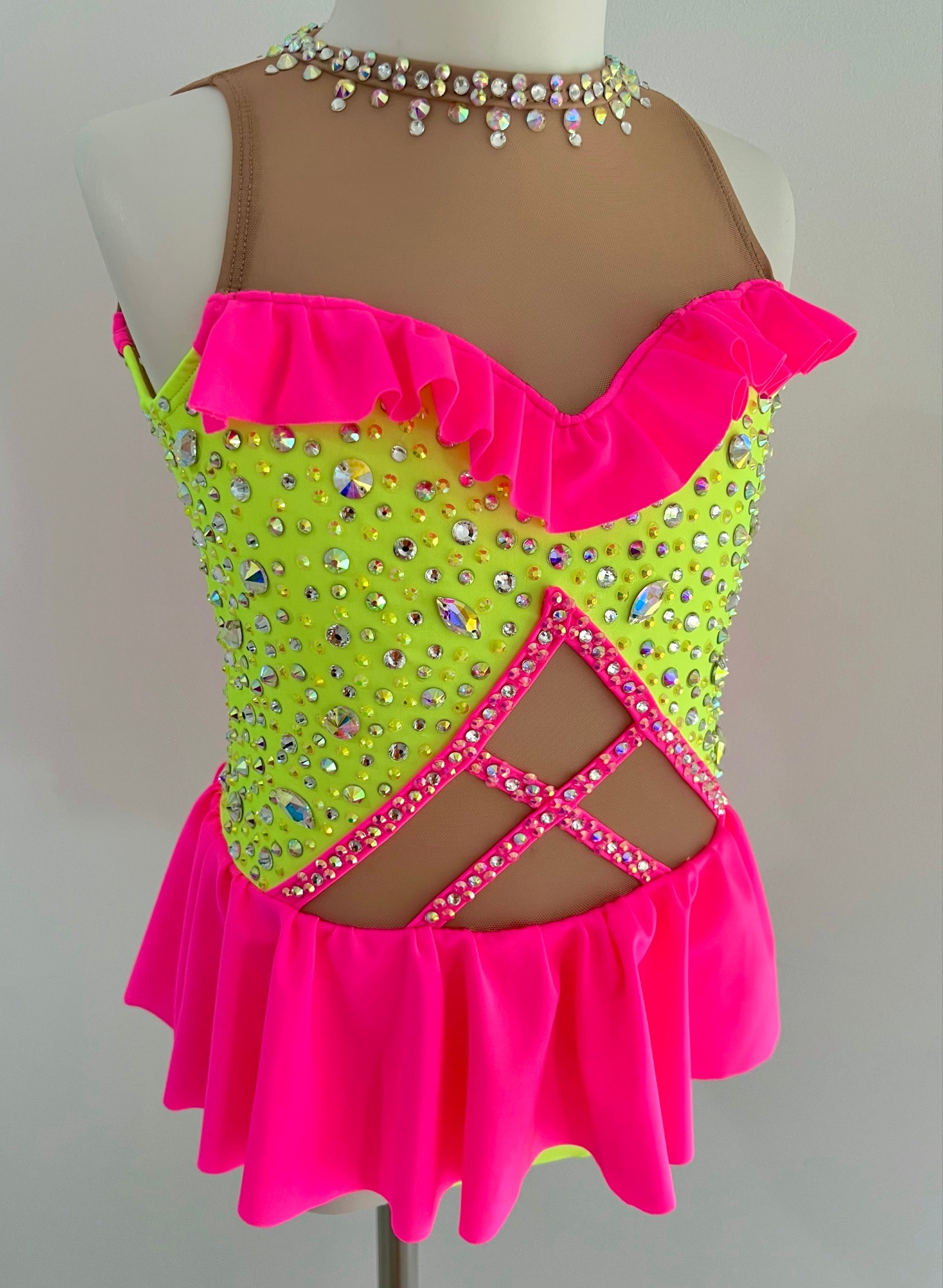 Size 8 | Neon Yellow & Pink Jazz Dance Costume - Sparkle Worldwide