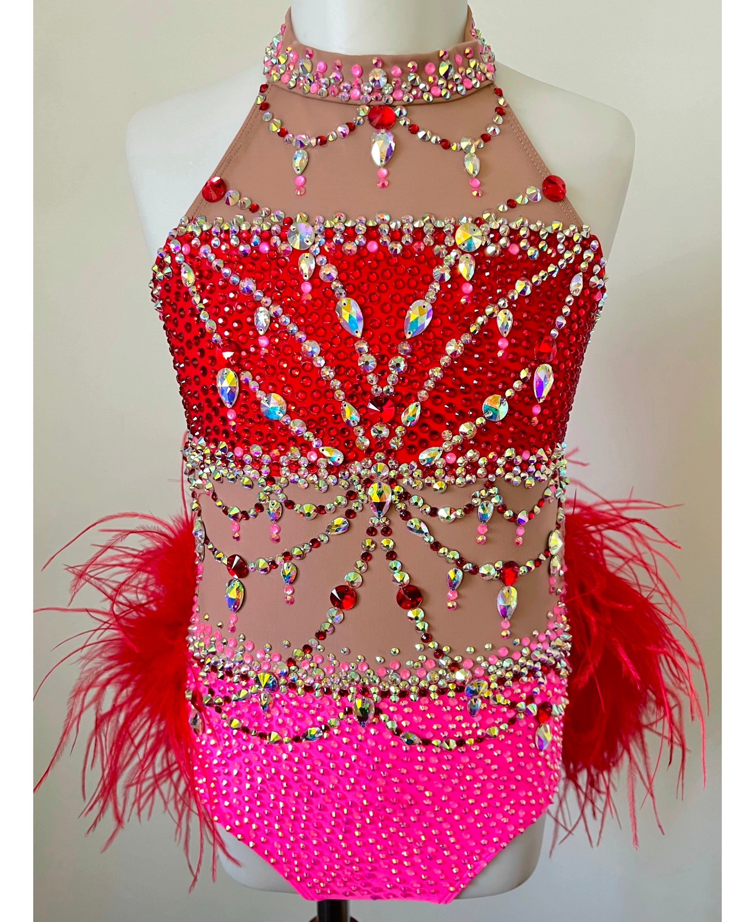 Size 8 | Pink & Red Jazz Dance Costume - Sparkle Worldwide