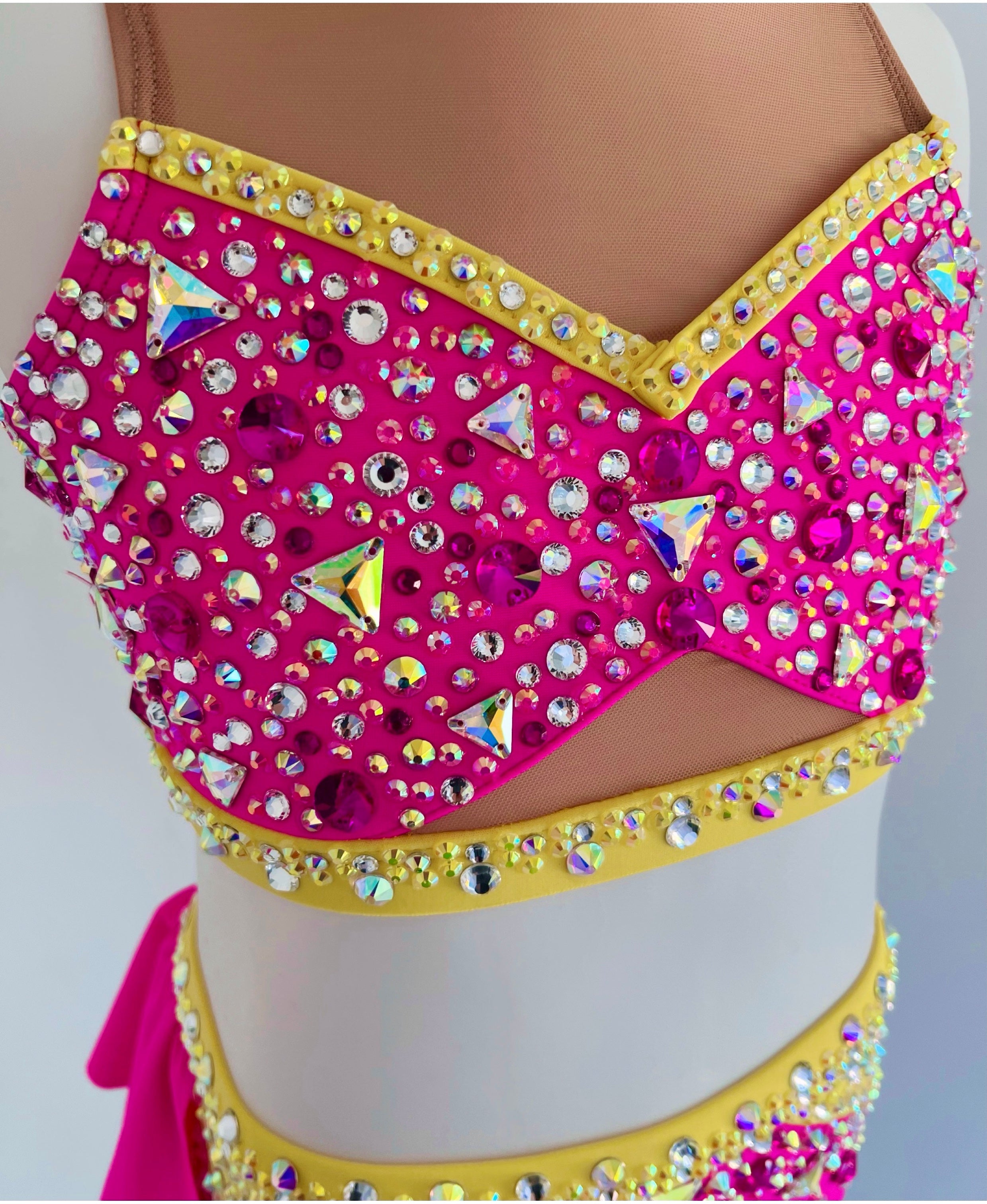 Size 8 | Yellow & Pink Jazz Dance Costume - Sparkle Worldwide